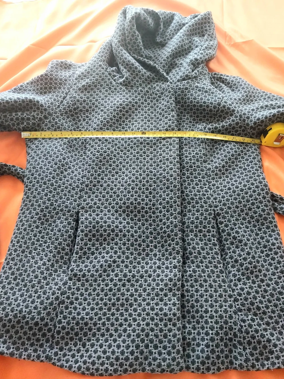 Ava & Viv Wide Collar Belted Wrap Coat Gray Black Geometric Pattern Size 1X